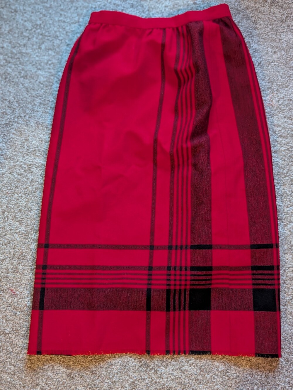 Red Plaid Midi Skirt Wool Vintage